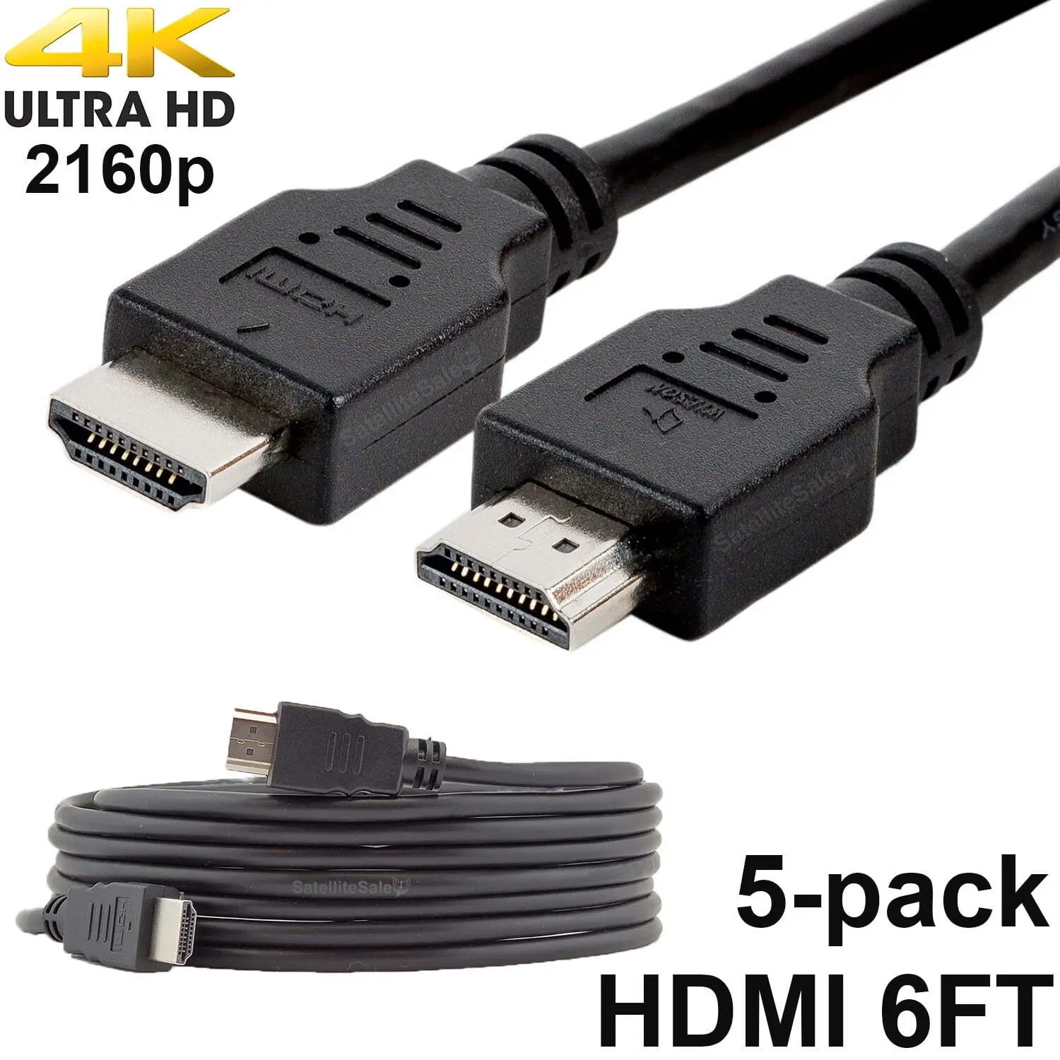 5-Pack Digital High-Speed 1.4 HDMI Cables, PVC Black 2160p Cord (6 ft)
