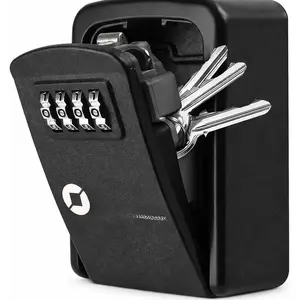 Wall Mount Key Lock Box for  & Airbnb - Heavy Duty Metal Key Storage Safe with 4-Digit Combination Lock - Secure Key Holder for Rentals, Office & Garage (Black)