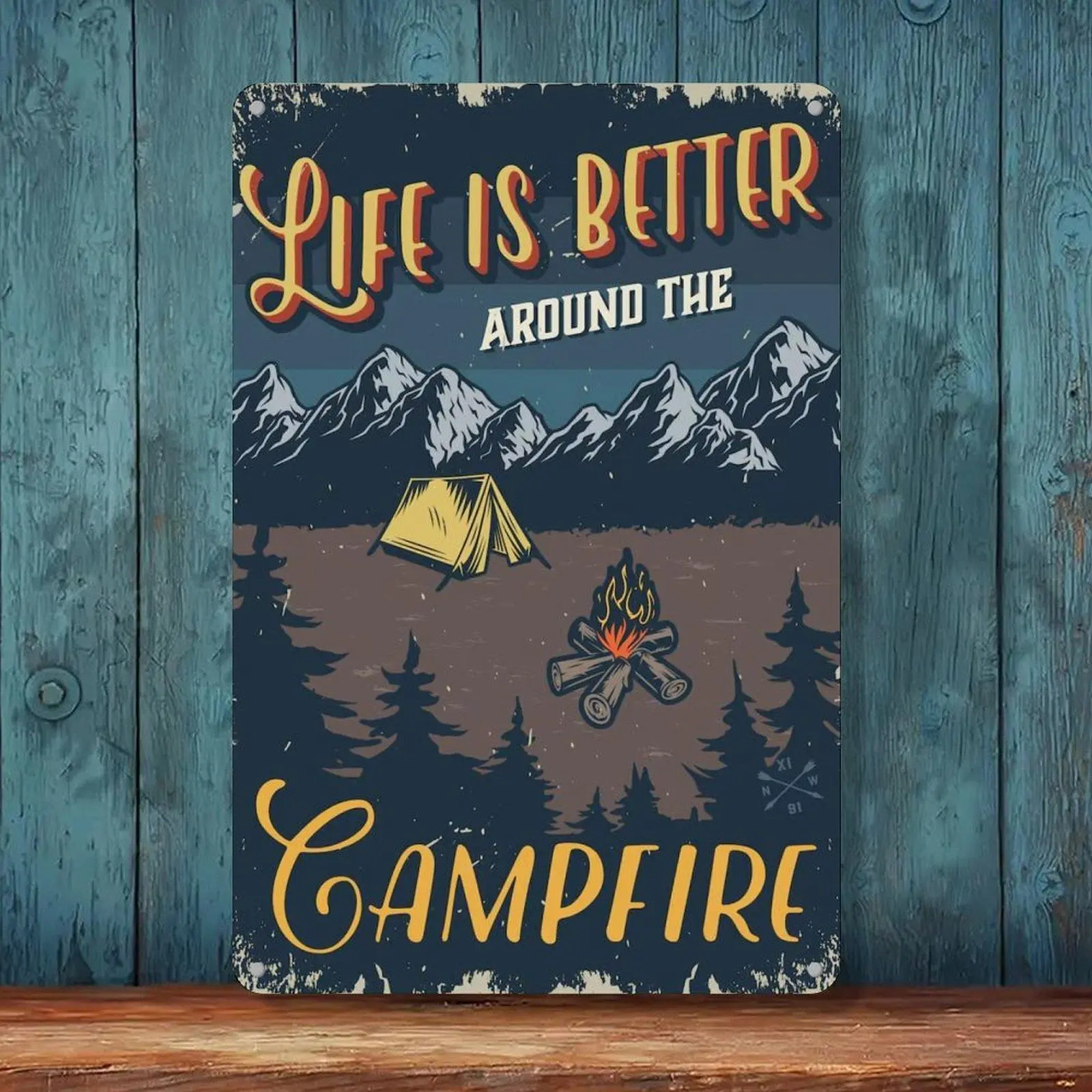 Life Is Better Around The Campfire Mountain Camping Retro Tin Sign 8x12in Cabin Outdoor Wall Decor Metal Tin Sign