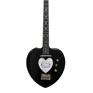 Black Heart Shaped 6 String Guitar Solid Basswood Body Heart Fret Inlay
