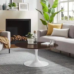 Modway Lippa 36" Round Wood Grain Coffee Table in White Cherry Walnut