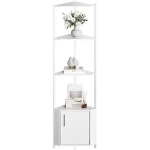 5-Tier Corner Shelf Stand with Metal Frame & Wood Shelves - Space-Saving Tall Corner Shelf for Bathroom, Kitchen, Bedroom - Rustic Modern Standing Rack for Plants, Books, Decor