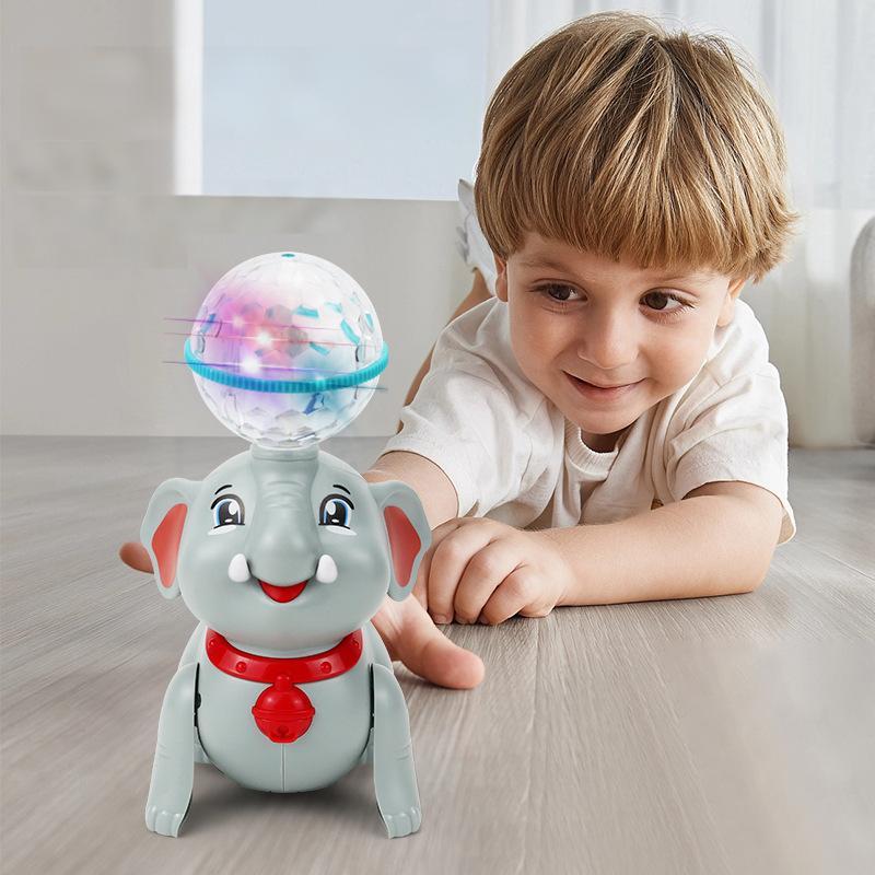 Electric Elephant Toy, Automatic Acrobatic Toy with Light & Music, Universal Rotating Crawling Walking Toy for Boys Girls, Holiday Birthday Gift