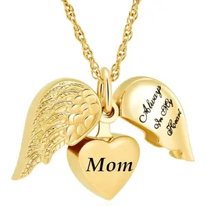 Cremation Jewelry Angel Wing Heart Urn Necklaces for Ashes Memorial Keepsake Pendant for Women Men