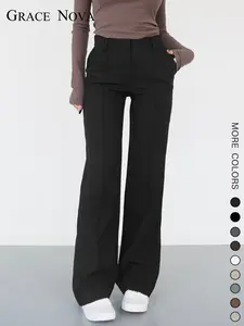 Women's Casual Low Waist Long Pants, Fitted Plain Pattern, Perfect for Daily Wear, Fall & Winter Fashion, Comfortable and Versatile, Casual Chic Trousers, Casual Lounge Pants, Womenswear