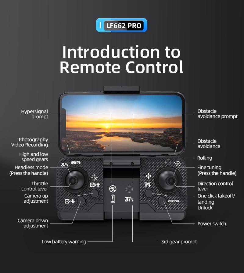 LF662 PRO 4K HD Triple Camera Flying Device, 360° Obstacle Avoidance Brushless Motor, 90° Electric Adjustable Lens, Foldable RC Aerial Camera with 20 Mins Flight Time, 1800mAh Battery, Optical Flow Hover, for Adults Beginners
