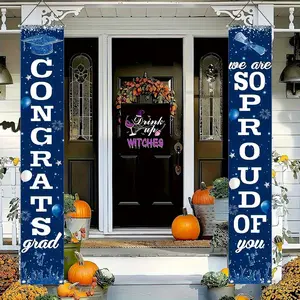 Graduation season front door decoration, featuring graduation hat elements. Suitable for indoor and outdoor parties, size 11.8 X 70.8 inches (30 X 180 centimeters)