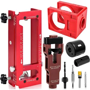 Door Hinge Jig,  Alloy Door Hinge Template Kit for Router, Adjustable Mortise Jig Fits Door Hinges from 2.5" to 5" Length, 1/4" R, 5/8" R, Square Corner (with Door Lock and Latch Kit)