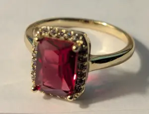 Ruby Red Gemstone Ring – Gold-Tone Halo Setting size 8