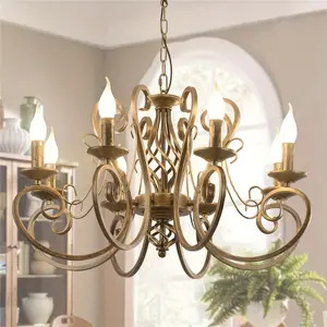 8 Lights French Country Pendant Chandelier, Rustic Vintage Metal Pendant Light Fixture Adjustable Hanging Lighting, Living Room Light, Kitchen Chandelier