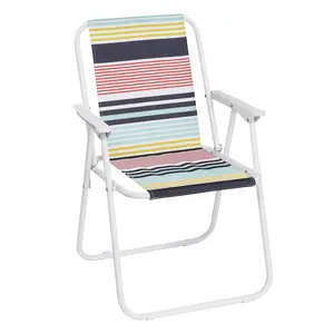 NEWZOME Folding Beach Chair, Lightweight High Back Portable Chair with Hard Armrests, Colorful Stripes, Ideal for Camping, Lawn, and Outdoor Activities