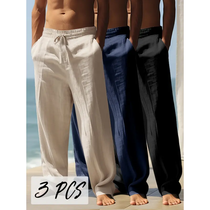 [Soft Pants] 3pcs Men's Breathable Soft Straight-Leg Pants | Casual Comfortable Trousers for Summer Outdoor Walking, Camping, and Vacation, Available in Three Colors: Gray, Navy Blue, Black, Ideal as a Gift