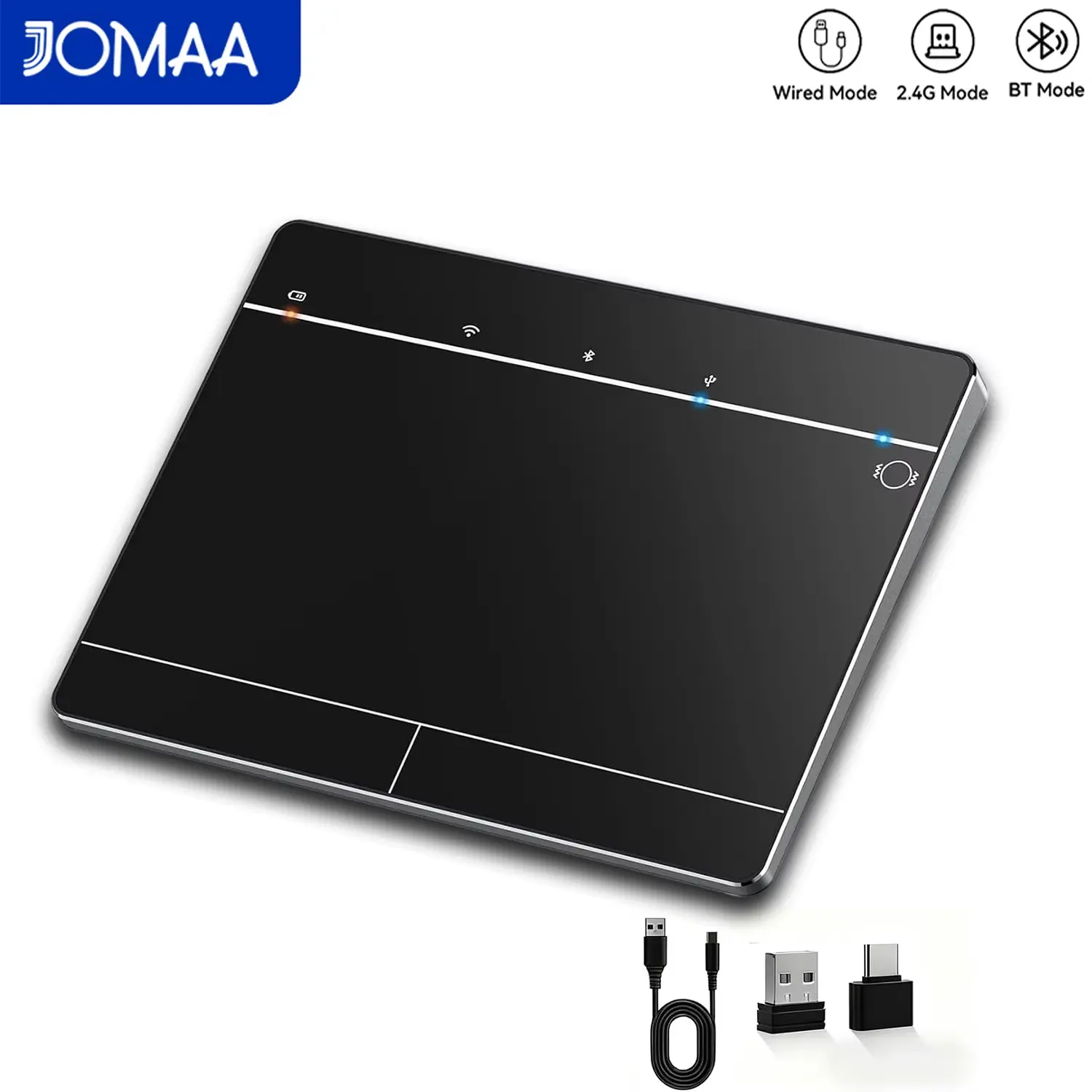 JOMAA 2.4G&Bluetooth&Wired Trackpad Tri-mode Touchpad High-Precision Multi-Touch Portable Touchpad Mouse with Multi-Gesture, Ultra-Slim Aluminum Design, Compatibility for PC, Laptop, and Desktop Computers, Windows
