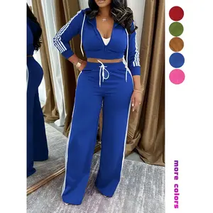 Women’s Two-Piece Tracksuit Set – Fashionable Sporty Outfit with Cropped Zip-Up Top and Wide-Leg Pants, Slimming Fit, Available in 5 Colors for Young Women; Ideal for Gym, Casual Wear, and as a Christmas Outfit Inspiration; Sporty Style Clothing
