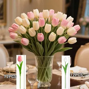24PCS Real Touch Tulip Artificial Flowers, Lifelike Silk Tulips Bouquet for Wedding Home Office Decor, Flower Arrangements, Mother’s Day Birthday Gift Indoor Outdoor Artificial Flower Decorations