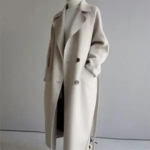 Women's Wool Coat New Style Long Fashion Loose Over-the-Knee Waist-Tied Woolen Coat Tops Womenswear Chic