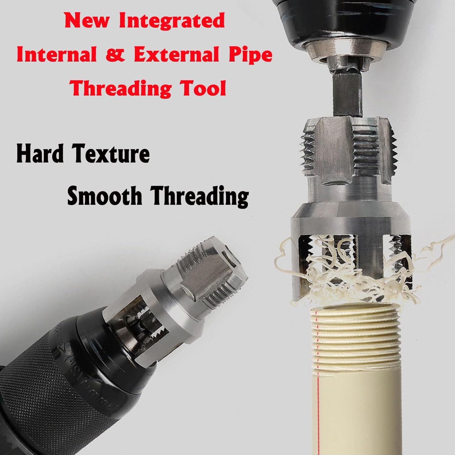 VAYWET 1/2'' 3/4'' PVC Pipe Thread Cutting Tool Integrated Internal & External Pipe Threading Tool Upgrade Pipe Thread Cutting Tool for Plumbing DIY Plastic Pipe Rethreading Tool,Pipe Threader Cutting Maker Tool for Electric Drill