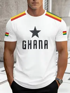 Men's Ghana Flag Pattern T-Shirt, Breathable Moisture-Wicking Fitted Sports Wear, Athletic Training Apparel, Ideal for Training, Football, Outdoor Activities