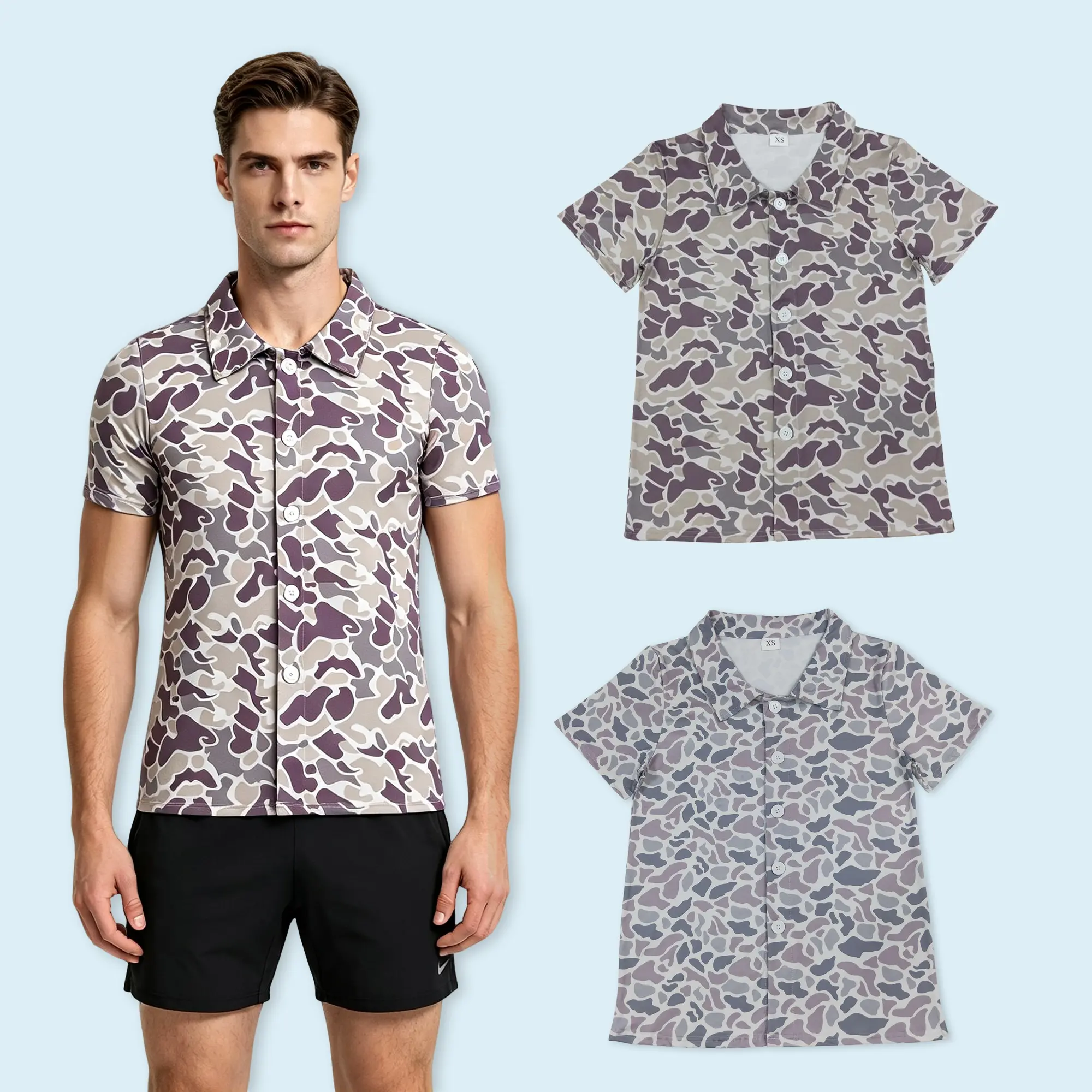 Adult men camouflage short sleeve botton shirt