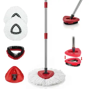[Spin Mop Set] 5 Microfiber Mop Heads & 51" Adjustable Handle | Spin Mop and 180° Floor Scrub Brush - Stainless Steel, Mop Soap（No bucket）