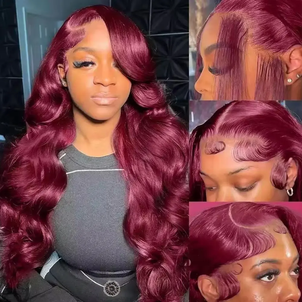 Bling Hair 28 Inch 99J Burgundy Lace Front Wigs Human Hair 13x6 HD Transparent Body Wave Lace Front Wigs Human Hair Pre Plucked 99j Burgundy Red Wine Human Hair Wigs for Women summerwins backtoschool