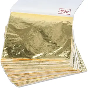 200Pcs 5.5" x 5.5" Imitation Gold Leaf Foil Sheets for Gilding Crafting Art DIY Projects Picture Frames Home Walls and Multi Artistic Decoration