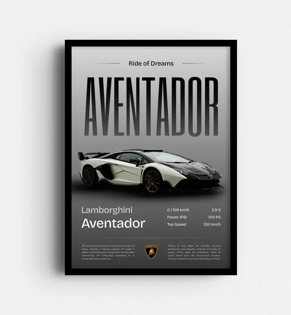 Lamborghini Aventador Poster, Supercar Wall Art, Luxury Sports Car Print, Exotic Auto Decor, Racing Car Artwork for Garage, Office, Man Cave