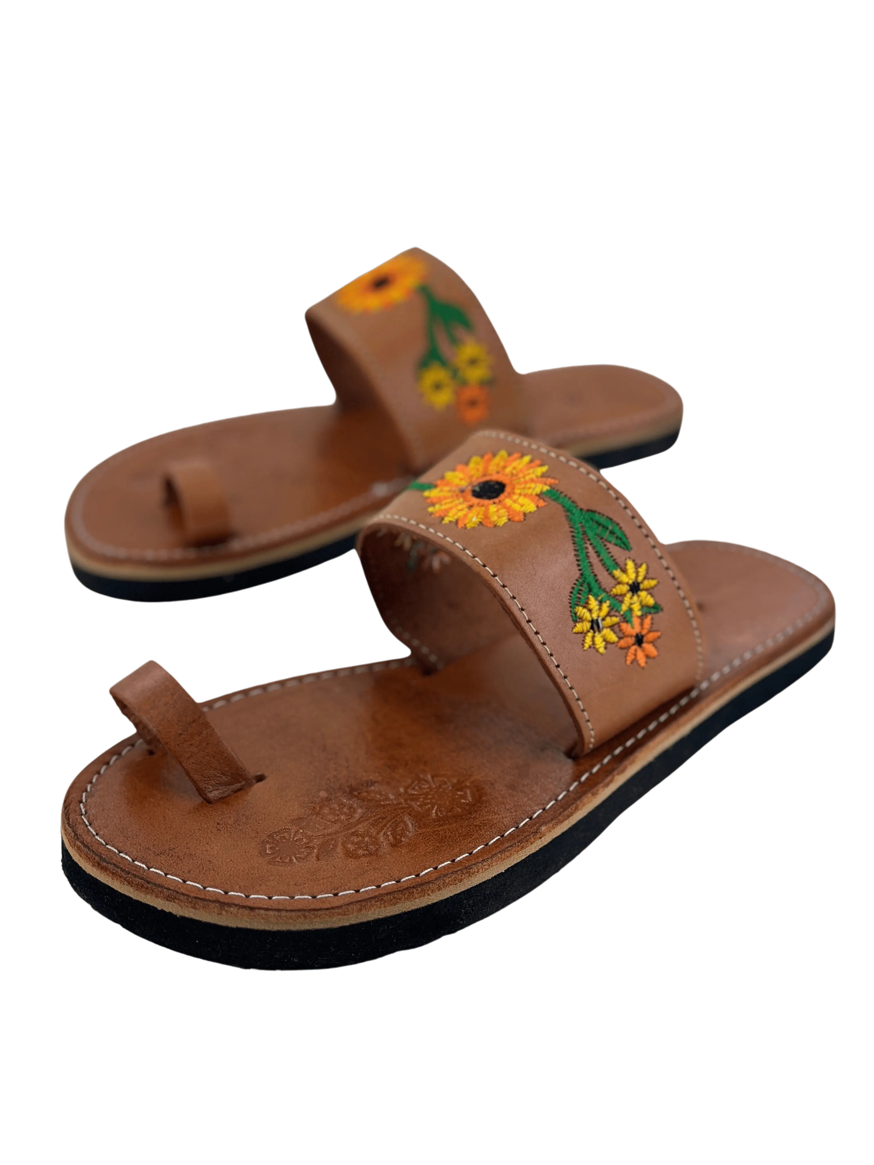 Women's Single Strap with Sunflower Leather Sandal