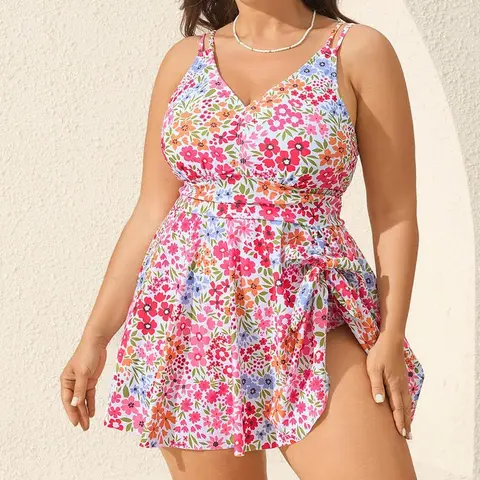BloomChic Knotted Blooming Floral Print Swim Dress 【M-6XL】