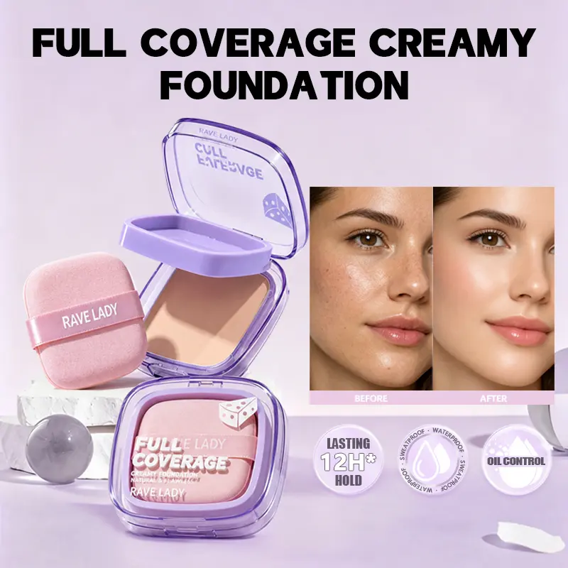 [New Launch] RAVELADY Cover All Perfect Cushion Foundation Full Coverage Weightless Skin Fit Satin Glow Oil Control Waterproof Sweatproof Flawless BB Cream CC Makeup Buildable For All Skin Type - Silicone Smooth Compact Concealer Cosmetic