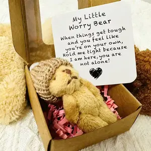 ✨ Send a Hug in a Box! | "My Little Worry Bear" Gift Box | (w/ Hat & Card), Thinking of You Gift, Unique Birthday Gifts, Emotional Support, Anxiety Relief, "You Are Not Alone"