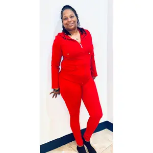 Red Plus Size Slim two piece set