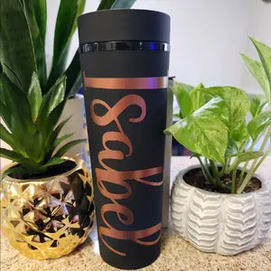 Personalized Black Matte Plastic Tumbler Bottle Drinkware Reusable Stylish