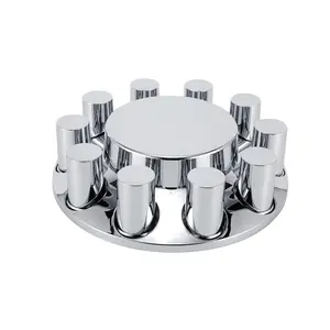 Flat Top  Chrome Plastic Front Axle Cover Kits 33mm Thread on Flange Nut Covers 2 Set Pairs for Semi Trucks