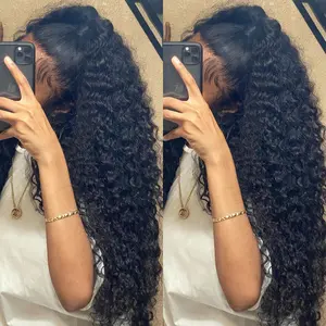 Deep Wave Lace Front Wigs Human Hair 180 Density 13x4 13x6 HD Lace Frontal Wigs Human Hair Pre Plucked Deep Curly Glueless Wigs Human Hair for Women Natural Black