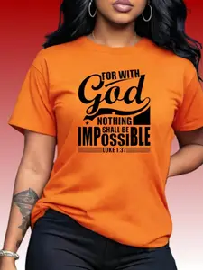 Women's Christian Faith Graphic T-Shirt - Luke 1:37 Bible Verse ("With God Nothing Shall Be Impossible"), Fitted Cropped Short-Sleeve Bohemian Religious Casual Tops