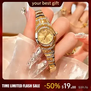 Graduation Gift 2026 | Luxury Crystal Gold Watch for Women | Elegant Rhinestone Bangle | Perfect for Prom & Summer Parties