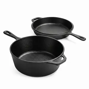 KICHLY Pre-Seasoned Cast Iron Combo Cooker, 3.2 qt Dutch Oven with 10.25 in Skillet Lid, 2-in-1 Cookware Set for Stovetop, Oven & Camping