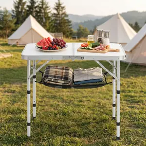 Portable Camping Table 2ft Folding Outdoor Table with 3 Adjustable Heights, Small Lightweight Picnic Table for RV Beach Patio BBQ Tailgating