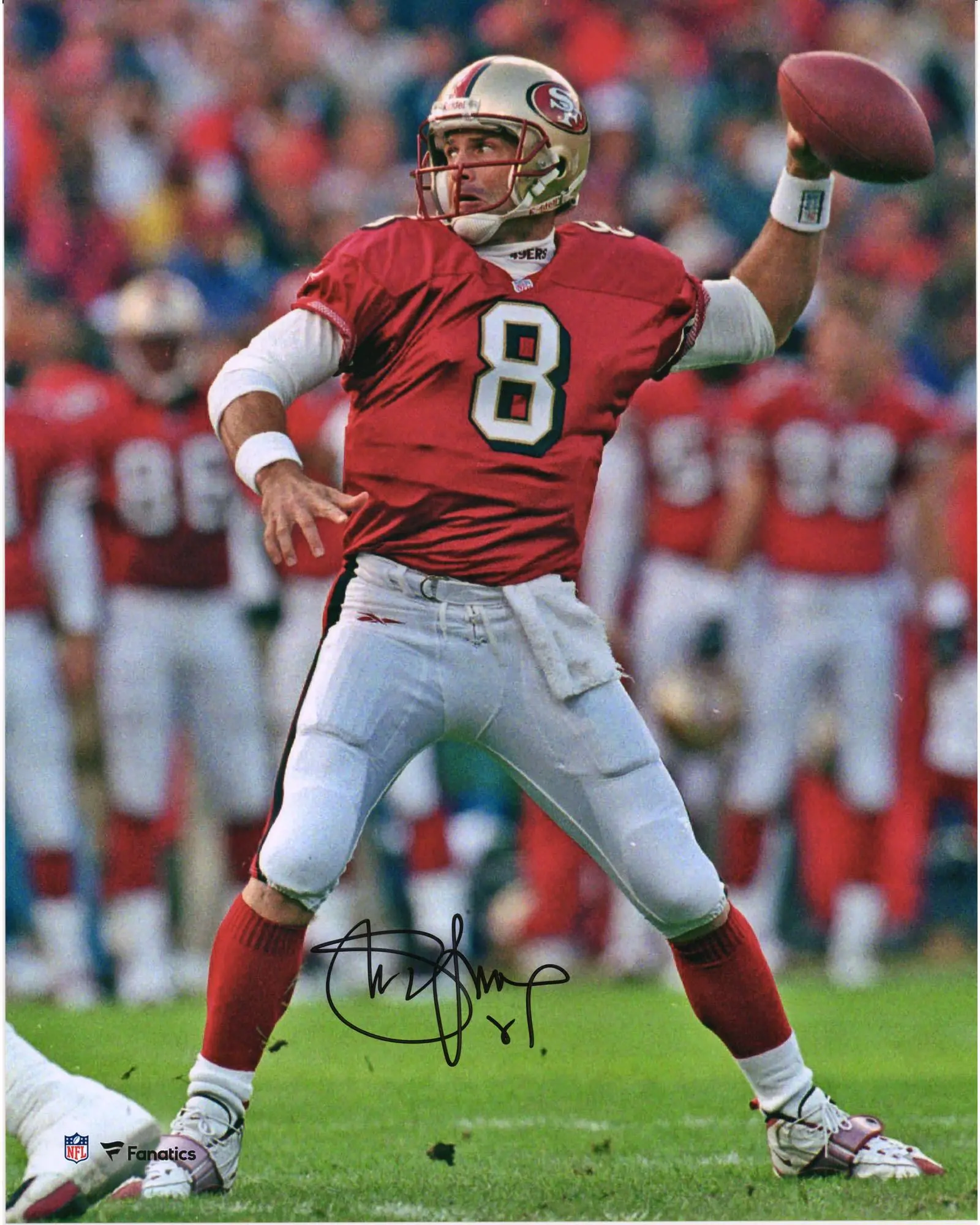 Steve Young San Francisco 49ers Autographed 16" x 20" Red Jersey Passing Photograph - Fanatics Authentic Certified