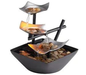 Tabletop Water Fountain Home Décor Soothing Sound Machine with Automatic Pump Deep Basin & Natural River Rocks for Indoor Zen Relaxation 8.25" Tall