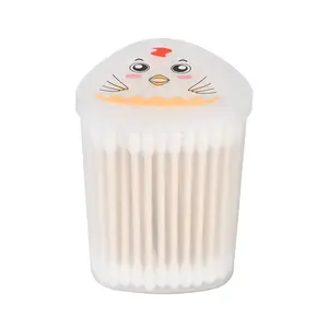 Rumilife Cute Egg Box Cotton Swabs – 100pcs Double-Head Disposable Cotton Buds with Spiral & Mushroom Tips