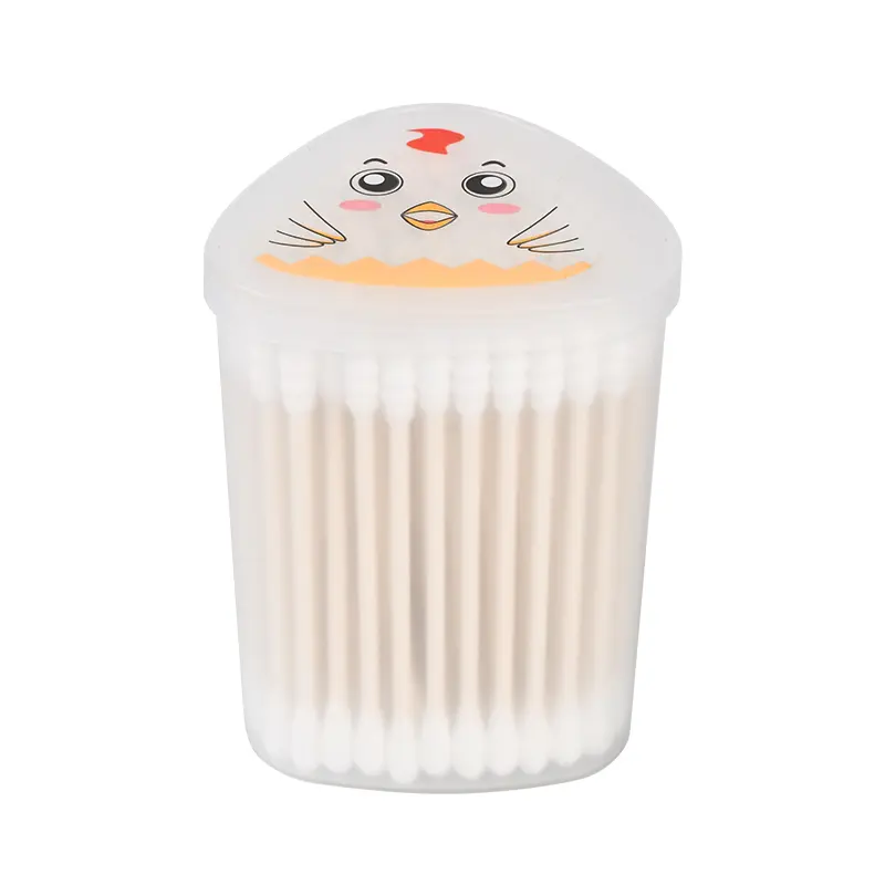 Rumilife Cute Egg Box Cotton Swabs – 100pcs Double-Head Disposable Cotton Buds with Spiral & Mushroom Tips