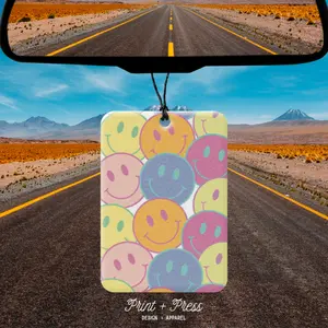 Retro Smiley Car Air Freshener - Reusable Car Air Freshener & 5ml Bottle of Fragrance in Various Scents