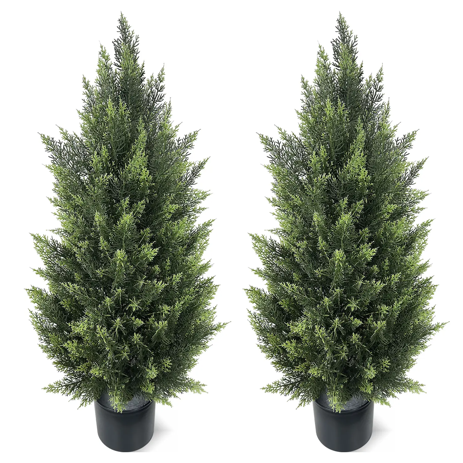 2-Pack 3FT Plastic Cedar Topiary Trees, UV-Protected Lifelike Decorative Plants for Porch & Garden, Indoor Artificial Home Decor Ideal for Housewarming Gifts