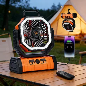 ️Qawtor  Outdoor Camping Emergency Fan - 2026 Upgraded 20000mAh Rechargeable, LED Light & Dual Motor, Lightweight with 360° Rotatable Hook