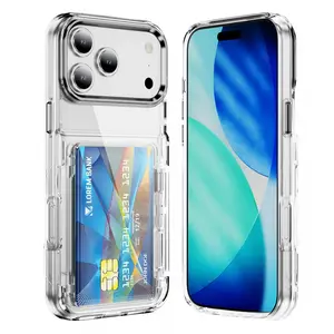 Transparent phone case with photo card holder, flip-cover design, compatible with iPhone 17/16/15/14/13/12/11 Pro Max Plus