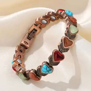 Heart-Shaped Copper Exquisite Bracelet, High Quality Vintage Premium Bracelet with Gemstones, Ideal Romantic Gift for Camping & Hiking Enthusiasts,summervibes