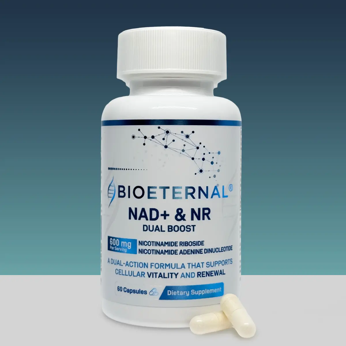 Bioeternal NAD+ & NR Dual Boost Supplement 600mg 60 Capsules for Cellular Vitality Energy Mental Clarity Healthcare Fitness Dietary Edible fathersdaygiftideas
