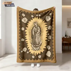 1 piece of the Virgin of Guadalupe, Mexico, floral elements flannel blankets, angel group portraits and decorative frames, comfortable warmth, bedroom sofa, camping blanket, etc., Flannel Throw Blanket